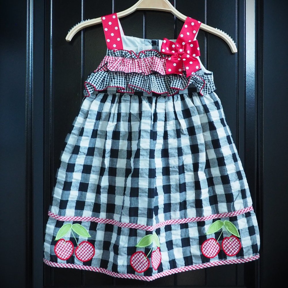 Bonnie Jean - Black & White Cherry Seersucker Dress - Girls Size 5